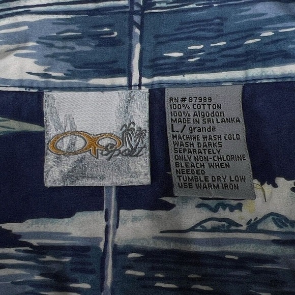 VTG OP Sport Mens Large Hawaiian Button Shirt Fish Floral Boat Surf - Picture 3 of 4